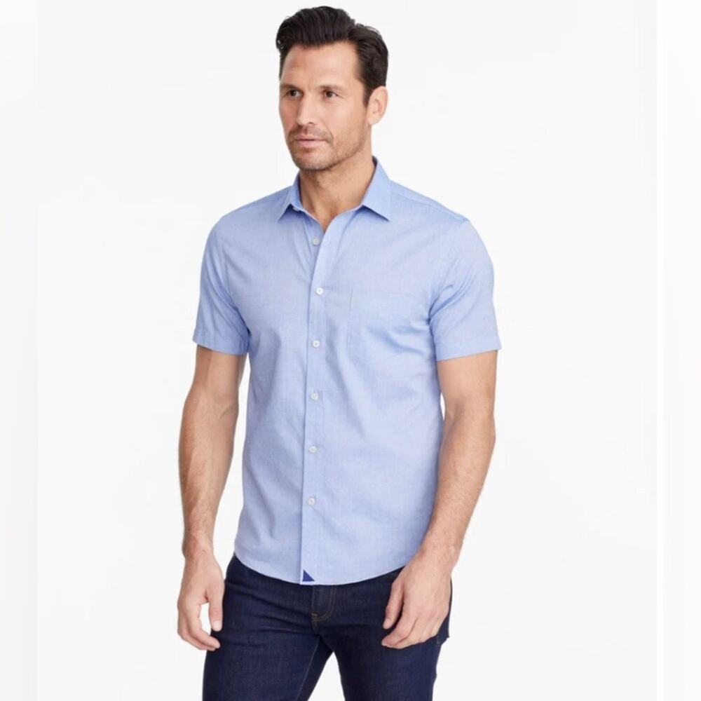 Untuckit mens S light blue Teremia short sleeve button up shirt classic preppy